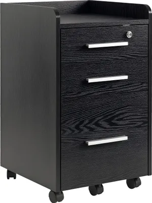 Image de HOMCOM Caisson de bureau rangement bureau sur roulettes 3 tiroirs 1 verrouillable 1 trieur dossiers en bois noir