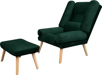 Image de Fauteuil relax Lola avec repose-pieds, dossier réglable sur 5 positions. Couleur : velours Amor 4311 – vert foncé