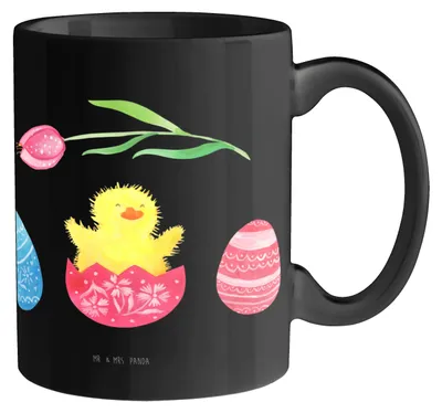 Produktbild von Mr. & Mrs. Panda Tasse Küken Schlüpfen - Schwarz - Geschenk, Dekotasse, Ostergrüße, Pott, Becher, Ostern, Kaffeepott, Freude, Kaffeetasse, Frohe, Grüße