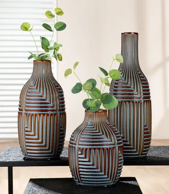 Produktbild von Gilde Vase, "Batista", gestreift, Keramik, blau, braun, VE 2, H. 28 cm, D. 14 cm 32563 4063387325636