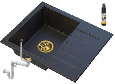 Produktbild von Granitan | Küchenspüle - Granitspüle - MILANO - 1-Becken - mit Siphon - Schwarz mit goldenen Partikeln - 57.4 x 46.4 cm