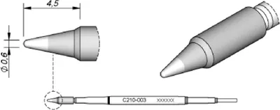 Immagine prodotto di Punta per saldatura JBC serie C210, forma rotonda, C210003/Ø 0,6 mm, diritta C210003