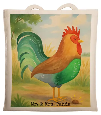 Produktbild von Mr. & Mrs. Panda Tote Bag Hahn Korn Design - Weiß - Geschenk, Bauernhof, Eier, Schultasche, Natur, Laptoptasche, Henne, Stoffbeutel, Tasche, Unitasche
