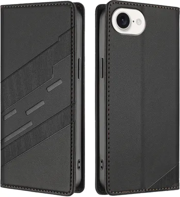 Immagine prodotto di Custodia per iPhone 16E, custodia a portafoglio in Finto cuoio con slot per carte e funzione stand Schwarz