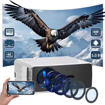 HORLAT Beamer Mit Android 12 & 360° Drehung – 800 ANSI Lumen, 4K Unterstützung, WiFi 6, Auto Trapezkorrektur