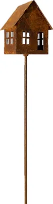 Produktbild von Rost Gartenstecker Haus 135 cm Edelrost Windlicht am Stab Metall Gartendeko