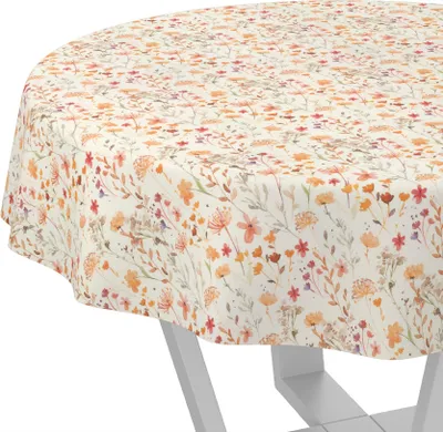 Produktbild von Tischdecke Alessia-Wildblumen Orange-Beige Rund 140cm Schnittkante