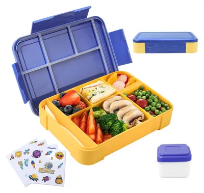 Produktbild von Brotdose Kinder Mit Fächern, Lunchbox Kinder, Bento Box Kinder, Brotdose Kindergarten, Personalisierte Kinder Brotdose Mit Fächern, Geeignet für Schule und Picknick (Blau)