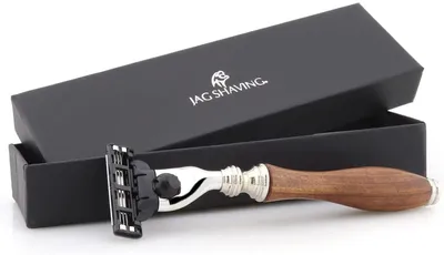 Immagine prodotto di Rasoio a mano con manico in legno e custodia in pelle, elegante set regalo