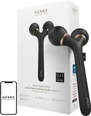 Produktbild von Geske 4-in-1 Gesichts- und Körpersonic Roller mit Anwendung (grau)