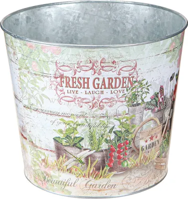 Produktbild von Vintage Metall Blumentopf Bunt - Garten Balkon Deko 18cm