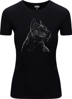Produktbild von Diarbo Damen T-Shirt mit Tierliebhaber Druck Pitbull Porträt Schwarz Gr.XL