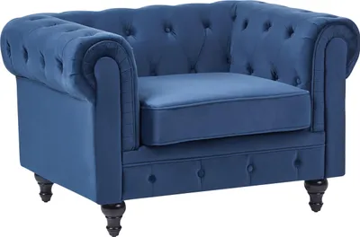 Produktbild von BELIANI Sessel Blau Samtstoff Eichenholz Chesterfield-Stil Wohnzimmer