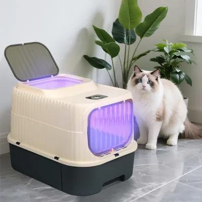 Produktbild von Katzentoilette mit Deckel Katzenklo bakterientötend modernes Design 37x49x37cm