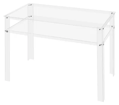 Image de Bureau en acrylique - Bureau de bureau - Double étage - Grand plateau - Acrylique poli - Trous pré-percés - Capacité de charge de 20 kg par étage - Transparent