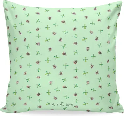 Produktbild von Mr. & Mrs. Panda Dekokissen Hummeln Kleeblatt - Grün - Geschenk, kuschelkissen 40x40, Gute Laune, Polster, Biene, Spruch Positiv, kissen bedruckt, Fröhlich, Sofa, Hummel