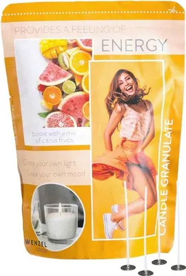 Produktbild von Kerzengranulat mit Duft zum Selbergießen, Energy, WENZEL, inkl. 4 Dochten & Dochthaltern, 400 g