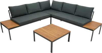 Produktbild von DEGAMO Lounge Set Gartenlounge Ecklounge RANGUN, Stahl anthrazit verzinkt+ Akazie geölt, mit Polstern grau