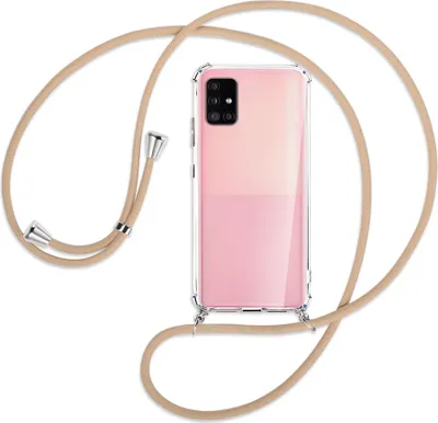Produktbild von Handykette Backcover-Schutzhülle mit Band (Metall silberfarben) für Samsung Galaxy A51 5G (A516) - beige