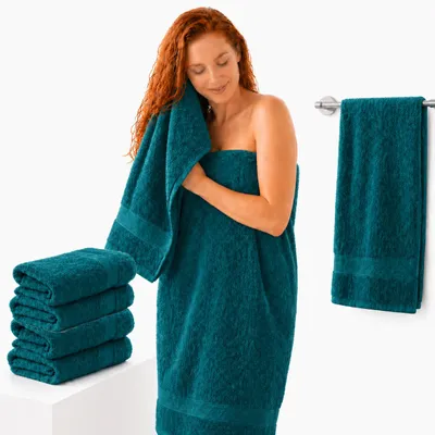 Produktbild von Komfortec 4er Duschtücher 70x140 cm Set aus 100% Baumwolle, 470g/m², Frottee, Weich, Petrol