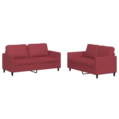 Image de vidaXL Canapé 2 pièces avec coussins vin rouge similicuir