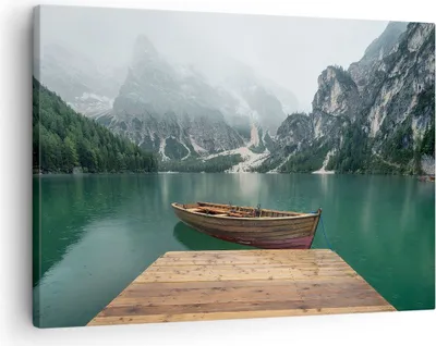 Produktbild von Bild auf Leinwand - Leinwandbild - Berge See Boot - 70x50cm - Wand Bild - Wanddeko - Wandbilder - Leinwanddruck - Bilder - Kunstdruck - Wanddekoration - Leinwand bilder - Wandkunst - AA70x50-3978