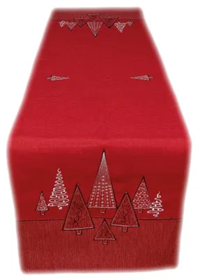 Produktbild von Tischwäsche mit Stickerei Tannenbäume 40 x 90 cm - rot