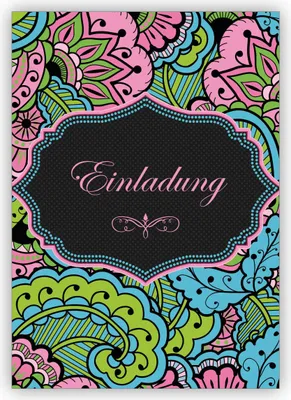 Produktbild von Edle rosa türkise Einladungskarte auf Blüten im Retro Look: Einladung