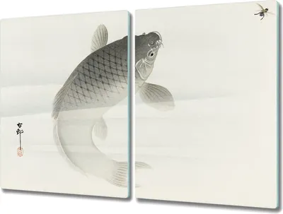 Produktbild von Coloray Hackbrett Herdabdeckplatte 2x40x52 cm Küchenbrett Kochplattenabdeckung Schneidebrett - Tiere Koi-Fische