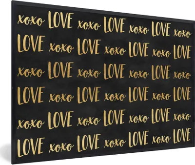 Produktbild von MuchoWow® Gerahmtes Poster Muster - Liebe - Gold - Schwarz 30x20 cm - Poster mit Schwarzem Bilderrahmen Wandposter Rahmen Foto Bilder - Kunstdruck - Bild-Poster