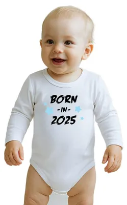 Produktbild von Babybody mit Aufdruck New Baby BORN IN 2025 blau, Gr. 68 (4-6m)