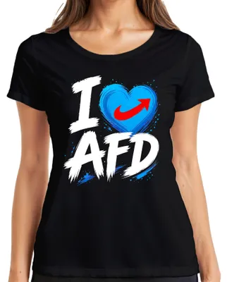 Obrázek produktu pro Tričko s potiskem "I Love AfD Blaues Herz Patriot Deutschland", černé barvy, velikost S. (Sarkastický motiv.)
