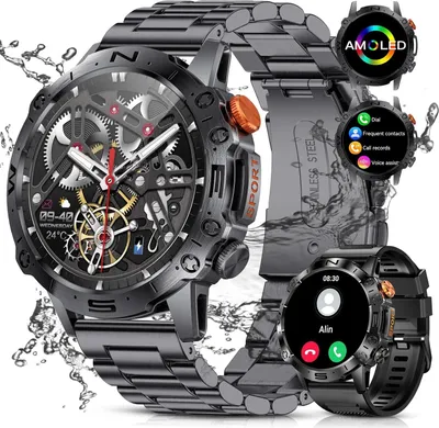 Produktbild von Smartwatch Herren mit Telefonfunktion, 1,43" AMOLED Sportuhr, SpO2, Herzfrequenz 120+ Sportmodi Fitnessuhr, IP68 Wasserdicht Militär Smartwatch