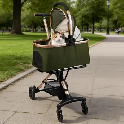 Produktbild von Hundetrolley für Hunde bis 20kg,3-in-1 Abnehmbarer Transportwagen & Autositz,Ein-Klick-Klappbar Hundewagen,Verstellbarer Griff,4 Geländegängige Räder
