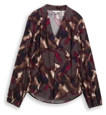 Produktbild von Tom Tailor Damen 1048676 Bluse Mit Muster, 39033 - Brown Blurry Argyle, 36 EU