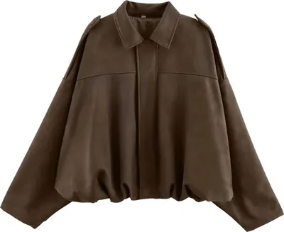 Produktbild von ASKSA Damen Jacke Wildlederjacke Kurz Oversized Bomberjacke aus WildKunstleder Revers Herbst Streetwear Winterjacke (Braun,XL)