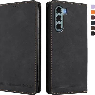 Produktbild von Hülle für Motorola Moto G200, Retro Kunstleder Ständer Klapphülle mit Kartenfächer und Magnetische Schwarz