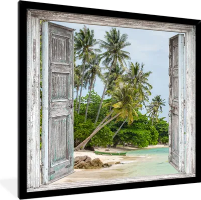 Produktbild von MuchoWow® Gerahmtes Poster Tropisch - Palme - Blick - Meer 40x40 cm - Poster mit Schwarzem Bilderrahmen Wandposter Rahmen Foto Bilder - Mit Rahmen - Wanddekoration Schlafzimmer