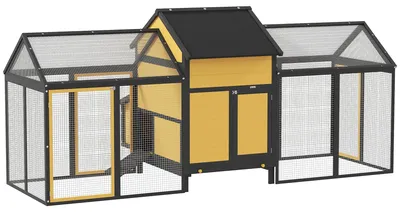 Zdjęcie produktu dla Kurnik z kurnikiem i budką lęgową | Kolor: żółty, czarny | Wymiary: 125x247x113,5 cm