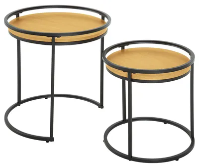 Produktbild von home24 Beistelltisch - 2er-Set - rund - Metall / Spanplatte