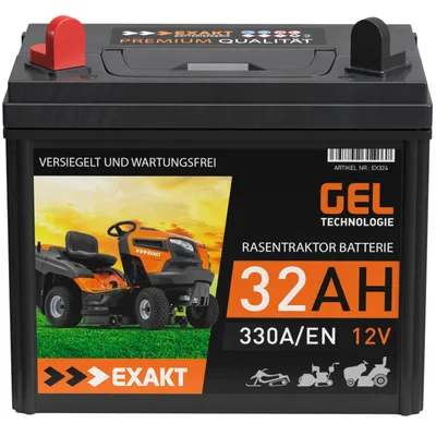 Produktbild von EXAKT Rasentraktor Batterie 12V 32Ah GEL Batterie Plus Pol Links Aufsitzmäher Rasenmäher Starterbatterie ersetzt AGM 30Ah 28Ah 26Ah 24Ah