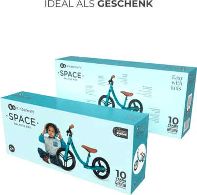 Obrázok produktu pre Balančný bicykel Kinderkraft SPACE - Ľahký, s ručnou brzdou - Kolesá z peny EVA - Nastaviteľné sedlo a riadidlá - Pre deti od 80 cm - Modrý
