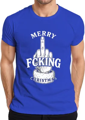 Produktbild von MERRY FCKING CHRISTMAS Mittelfinger sarkastisch Weihnachten frech Herren T-Shirt, Blau, XL