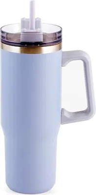 Produktbild von Lila Thermobecher aus Edelstahl mit Strohhalm, 0,9 Liter