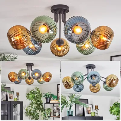 Produktbild von Cesaro Deckenlampe aus Metall/Riffelglas in Schwarz/Blau/Grün/Gold/Kupfer
