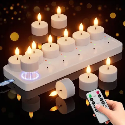 Produktbild von LED-Teelichter 12er-Set, wiederaufladbar mit Fernbedienung und Timer