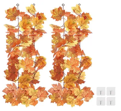 Productafbeelding van Herfstkrans met esdoornbladeren, 2 stuks, 175 cm, rood/geel, zijde