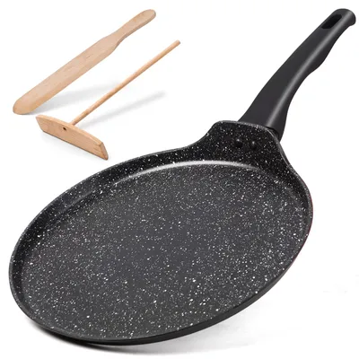 Pfannkuchenpfanne 28 cm, Antihaft, mit Teigverteiler und Holzspatel
