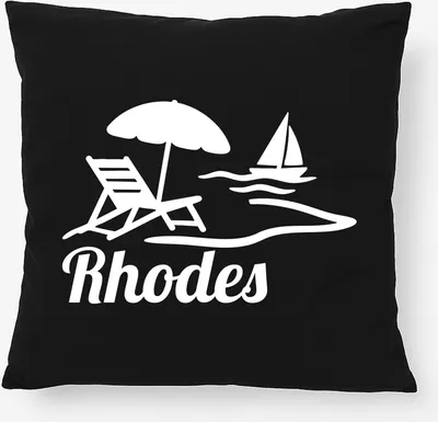 Produktbild von Huuraa Kissen Rhodes Griechenland 40x40cm mit Füllung Black Baumwolle Dekokissen Geschenkidee
