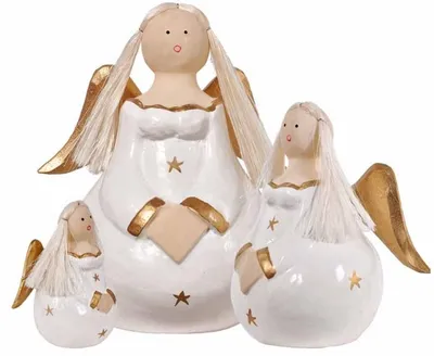 Produktbild von Engel EMMA weiß aus Albesia-Holz handgeschnitzt und handbemalt, Grösse:ca. 20 cm